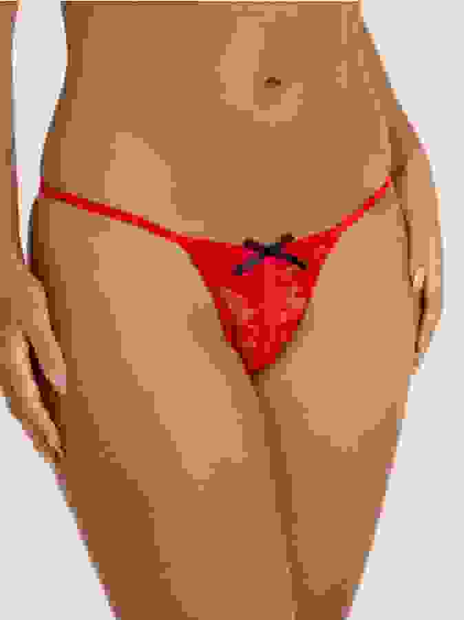 Lovehoney Red Crotchless Lace G-String, Red, hi-res